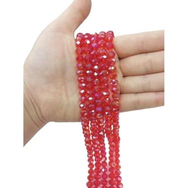 Imagem de Fio de Cristal Achatado 8mm com Furo para Bijuterias e Artesanato – Kit 5 Fios de Contas de Vidro Coloridas (Vermelho Claro Transp. Boreal)