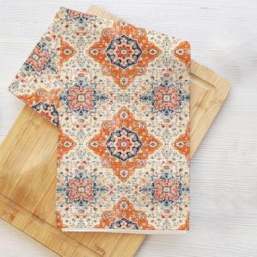 Imagem de Toalhas de cozinha com padrão floral vintage, boho vintage flor estética decorativa toalha de prato de microfibra absorvente toalha de chá, toalhas de mão laranja azul para casa de fazenda casa de
