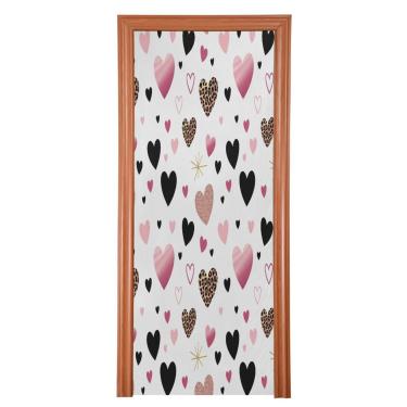 Imagem de ATTX Capa de porta frontal com corações pequenos leopardo - tecido elástico lavável decoração de férias para festas, casa, decoração de porta da frente, 363 x 98 polegadas (363)