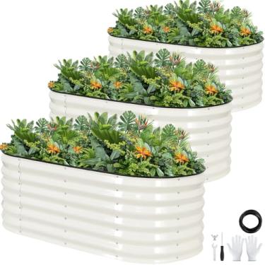 Imagem de Cama de jardim galvanizada elevada ao ar livre | Caixa de plantação de 43 cm de altura ao ar livre para plantas de raiz profunda | Kit de cama elevada de 3 peças para jardinagem com bolsa de