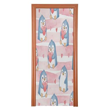 Imagem de ATTX Capa para porta da frente Love Penguins - Tecido elástico lavável decoração de férias para festas, casa, decoração de porta da frente, 36 x 98 polegadas (830)