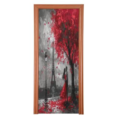 Imagem de ATTX Capa para porta da frente da Torre Eiffel Paris - Decoração de férias de tecido elástico lavável para festas, casa, decoração de porta da frente, 36 x 98 polegadas (406)