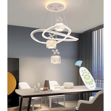Imagem de Lustre moderno para sala de jantar, 40-50 cm, LED com cristal e intensidade regulável, equipado com controle remoto, 80 W, luminária suspensa para teto com altura ajustável, ideal para quart