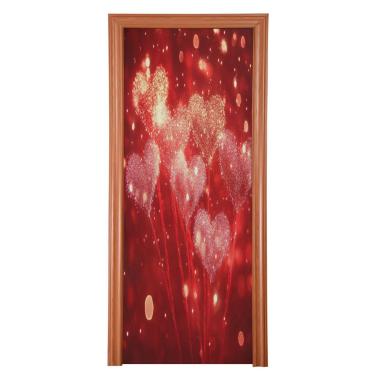 Imagem de ATTX Capa para porta da frente de fogos de artifício do dia dos namorados - decoração de férias de tecido elástico lavável para festas, casa, decoração de porta da frente, 32 x 79 polegadas (336)