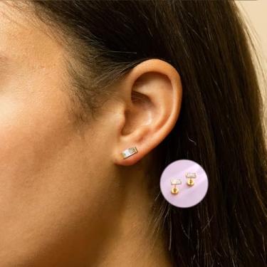 Imagem de Brincos de zircônia cúbica pequenos de ouro 18 quilates para cartilagem de hélice, tragus, lóbulo da orelha, joia presente para mulheres, standard, Cobre, Sem pedra preciosa