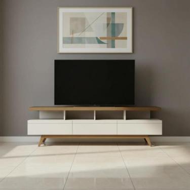Imagem de Rack Moderno 3 Gavetas para TV até 70 com Pés de Madeira - Repleta, Wo