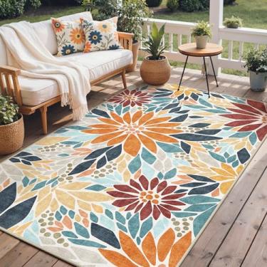 Imagem de GENIMO Tapete para área interna e externa, 1,8 m x 20,3 cm, lavável à máquina para pátio, impermeável, antiderrapante, fácil de limpar, tapete floral para ambientes externos, para sala de estar