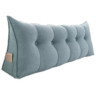 Imagem de BAHULA Almofada triangular para cabeceira, almofada triangular de cor sólida, almofada de leitura, suporte de posicionamento grande para sofá-cama com capa removível, verde água, 150 x 50 x 20 cm