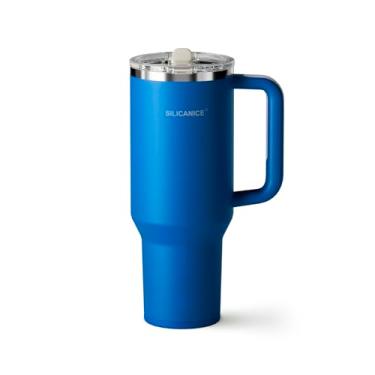 Imagem de SILICANICE Copo isolado de 1,134 g com tampa de canudo removível, aço inoxidável isolado a vácuo | Sem BPA, compatível com alça e porta-copos - frio 24H, viagem/academia/escritório, azul marinho