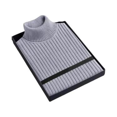 Imagem de Suéter Masculino De Lã Gola Alta Manga Longa Slim Fit Pesado Casual Li