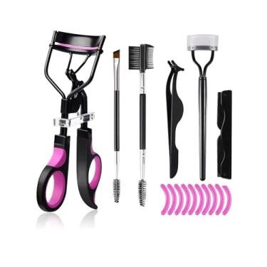 Imagem de Kit de escova de sobrancelha para modeladores de cílios femininos, separador de pestanas, pincéis de rímel, pinças de extensão de cílios, escova e pente angulares para sobrancelhas, 10 refis de