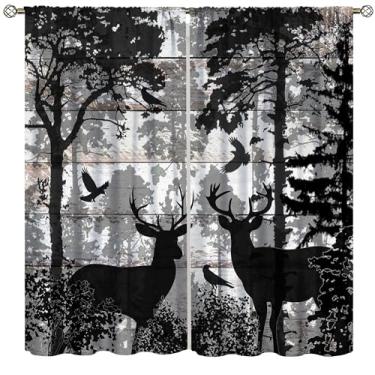 Imagem de Cortinas blackout rústicas de veado para cozinha, casa de fazenda, campo, animal selvagem, vintage, tábua de madeira, estampa florestal, tratamentos de janela para quinta, quarto, sala de estar, 106,7