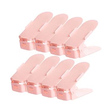 Imagem de HHHJQFAAT Suporte de sapato 8 peças sapateira ajustável, organizador de sapatos de melhor estabilidade, empilhador de sapatos, economia de espaço, antiderrapante (cor: rosa)
