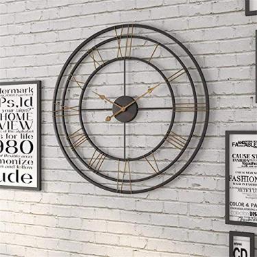 Imagem de Relógios de parede antigos vintage algarismos romanos esqueleto de metal 50 cm para cozinha, quarto, jardim, sala de estar, estudo, relógio de escritório