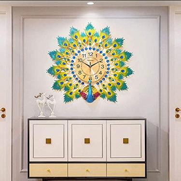 Imagem de U5GAAALPPQ9 Relógio de parede grande sem tique-taque digital moderno relógio suspenso brilhante 3D pavão em forma de flor decoração criativa para sala de estar escritório, 70 × 62 cm (70 × 62 cm)