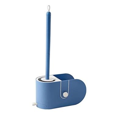 Imagem de Escova de vaso sanitário multifuncional macia e conjunto de suporte para pendurar na parede escova de vaso sanitário dupla finalidade com pinça para banheiro reutilizável (azul)