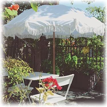Imagem de HHHJQFAAT Guarda-sol guarda-sol branco jardim 2M guarda-sol ao ar livre guarda-sol inclinado guarda-sol pátio decorativo com borlas, varanda terraço praia proteção UV