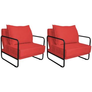 Imagem de Kit 02 Poltronas Decorativas Sevilha Base de Ferro Preta Sintético - D