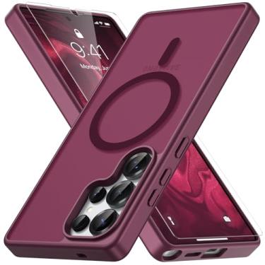 Imagem de Vansdon Capa para Samsung Galaxy S25 Ultra, compatível com MagSafe, capa protetora fina fosca translúcida magnética com 1 protetor de tela - proteção contra quedas de grau militar (vinho vermelho)