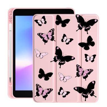 Imagem de LuGeKe Capa borboleta rosa para iPad Air 6 de 13 polegadas, capa exclusiva, porta-lápis, traseira de acrílico transparente e capa com suporte de três dobras para mulheres