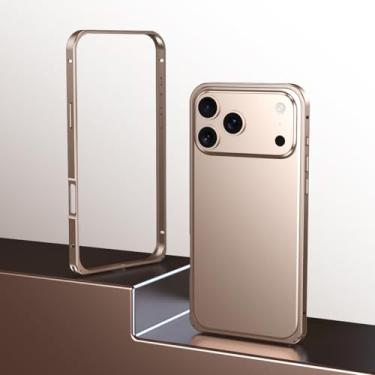 Imagem de Capa de luxo com estrutura rígida de metal para iPhone 17 Air 16 15 14 13 12 Pro Max Plus com acabamento fosco, trava de segurança e borda reforçada (para iPhone 14 Plus/Dourado Deserto)