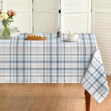 Imagem de Horaldaily Toalha de mesa quadrada de carnaval de 152 x 152 cm, xadrez búfalo, branco, azul, verde, Nova Orleans, Brasil, Carnaval, lavável, para decoração de festa, piquenique, jantar