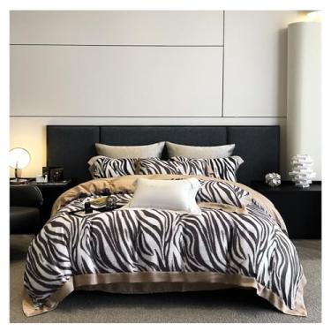 Imagem de x3anggyt5 Capa de edredom ultramacia e legal - Conjunto de capa de edredom com estampa de zebra Tencel (conjunto de 4 peças), um conjunto de capa de edredom macio e sedoso (marrom, cama de 2 m - 220 x