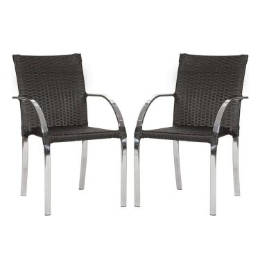 Imagem de Kit 2 Cadeiras para Cozinha Decore Mobília Ascoli Marrom/Prata