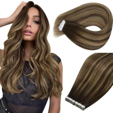 Imagem de Ve Sunny Extensões de cabelo com fita adesiva Balayage chocolate marrom ombré caramelo loiro fita em extensões de cabelo humano 56 cm extensões de cabelo sem costura 20 peças 50 g