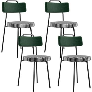 Imagem de Kit 04 Cadeiras Decorativa Estofada Sala Jantar Barcelona L02 Facto Verde Musgo Pied Poule - Lyam
