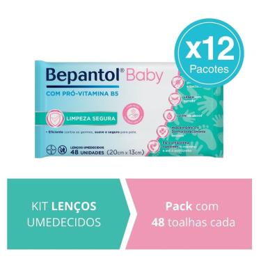 Imagem de Kit 12 Lenços Umedecidos Proteção Antibac 48un cada Bepantol