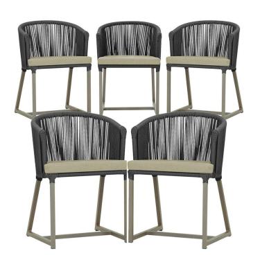 Imagem de 5 Cadeiras De Jantar Noronha Fendi Corda Náutica E7 Trama Preto