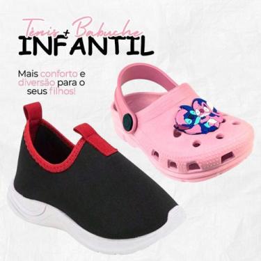 Imagem de Kit 2 Pares Tênis Infantil Menina Calce Fácil e Babuche Personagem Sti