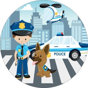 Imagem de Painel de Tecido Sublimado Redondo Policial e Cachorro Patrulha na Cid