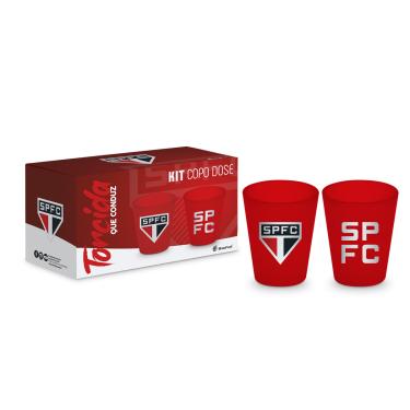 Imagem de Kit Copo Dose Iron BrasFoot Vidro 2 Unidades Matte Licenciado Sao Paulo 55ml cada Vermelho