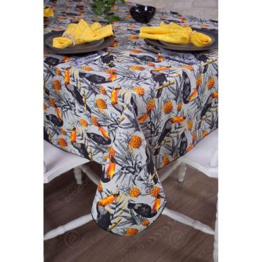 Imagem de Toalha de Mesa Retangular em Tecido Jacquard Estampado Tucano fundo Ci