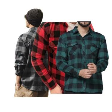 Imagem de Kit 3 Peças Camisetas Masculina Xadrez Flanelada Com Bolsos  PREMIUM -