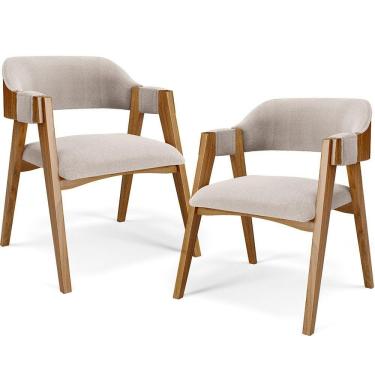 Imagem de Kit 02 Cadeiras Para Sala De Jantar E Estar Living Estofada Suran L02 Bouclê Creme - Lyam