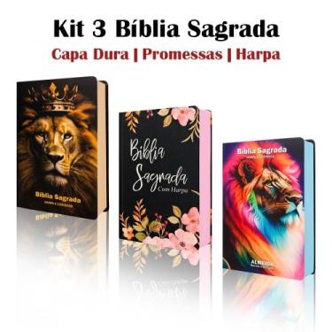 Imagem de Kit 3 Biblias Sagrada Letra Gigante - Capa Dura Leão - Palavras de Jes