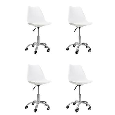 Imagem de Kit 04 Cadeiras Office Base Cromada Giratória Saarinen Branco