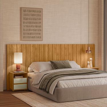 Imagem de Cabeceira Extensível Casal/Queen/King com 2 Mesas de Cabeceira 100% MDF Frida Madetec