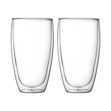 Imagem de Kit 2 Copos Vidro Borossilicato Parede Dupla 470 ml p/ Suco Café Expre