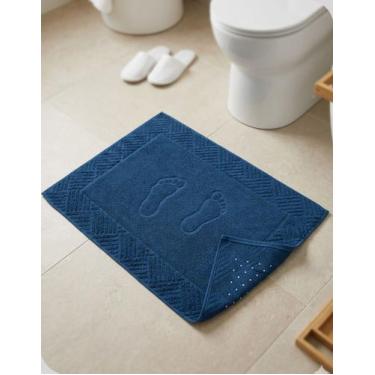 Imagem de Toalha de Piso Teka Pezinho Antiderrapante Azul 100% Algodão Banheiro 
