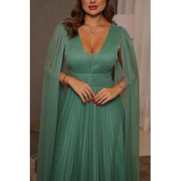 Imagem de Vestido Longo Manga Capa Plissado Madrinha Mãe do Noivo - - Glamoor Fe