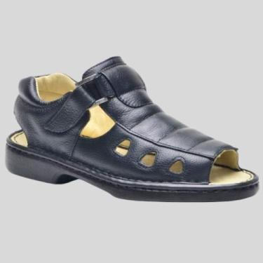 Imagem de Sandalia Masculina em Couro com Palmilha Gel - Clacle, Preto, 43