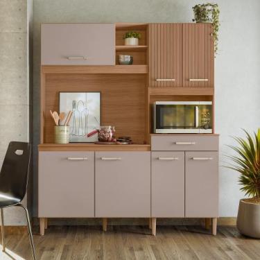 Imagem de Cozinha Compacta Yara 7 Portas 1 Gaveta Ipê/Fendy/Ripado Ipê - Nicioli