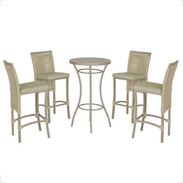 Imagem de Mesa Bistrô e 4 Banquetas Roma Fendi Corda Náutica Estofado 7 Trama Or