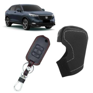 Imagem de Kit Capas Couro Manopla Câmbio Automático + Chave Canivete City Hrv 20