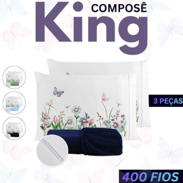 Imagem de Jogo de Lençol King 400 Fios Borboleta Micropercal 400 fios  Fronha Es