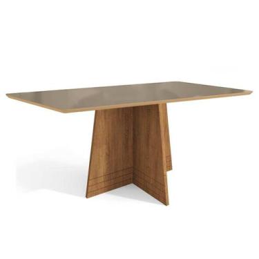 Imagem de Mesa p/ Cozinha Lótus c/ Tampo Madeirado c/ Vidro 80x120cm Freijo/Bron